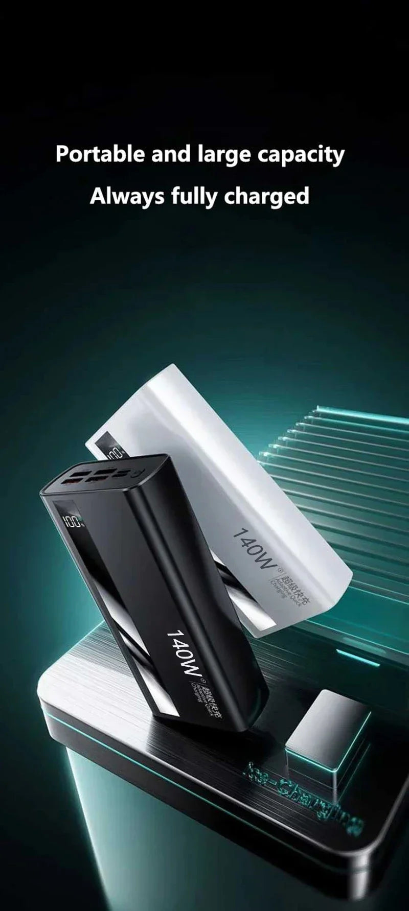 Lenovo CCC 500000mAh 140W Powerbank Super Fast Charging Portable Ultra Capacity Battery Charger LED Digital Display