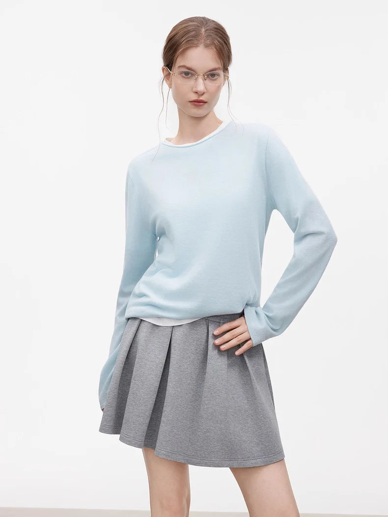 SuyaDream, Women Wool Pullovers, 5%Cashmere 92%Wool, Soft Cozy Sweaters, 2025 Fall Winter Basic Solid Knit Top