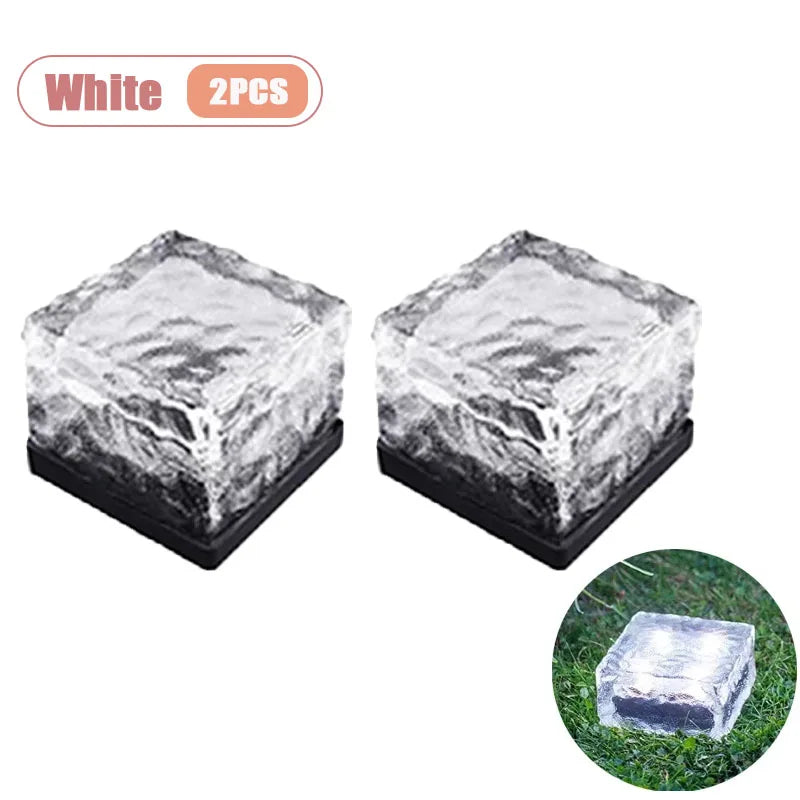 1-8PCS Garden Yard Decor Solar Ice Cube Lights Glass Brick Landscape Square Glass Outdoor Pathway Illumination Lamps