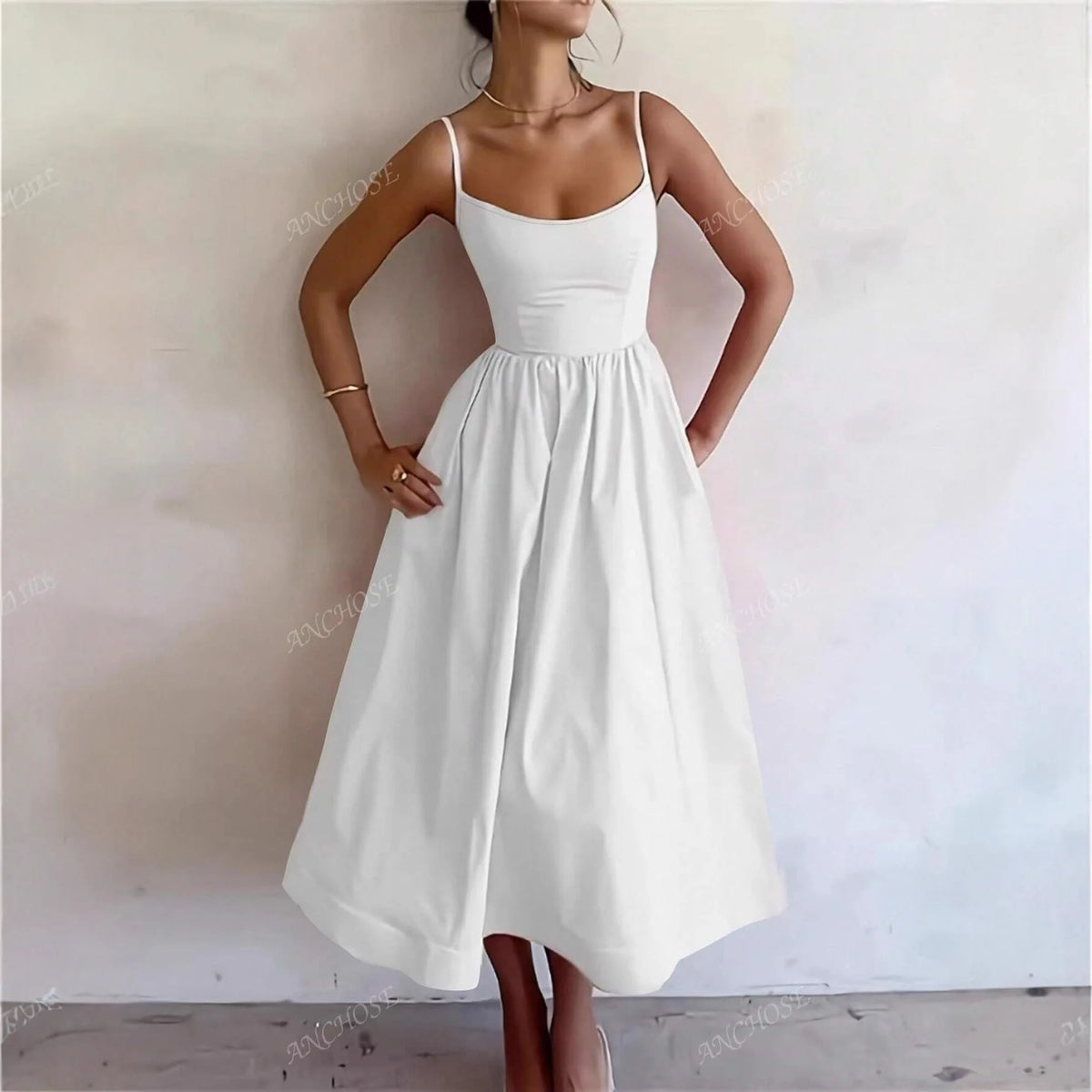 High Waist A-Line Dress Elegant Vacation Style Women's Gown Strapless Slimming Skirt Casual Leisure Fashion plus Size
