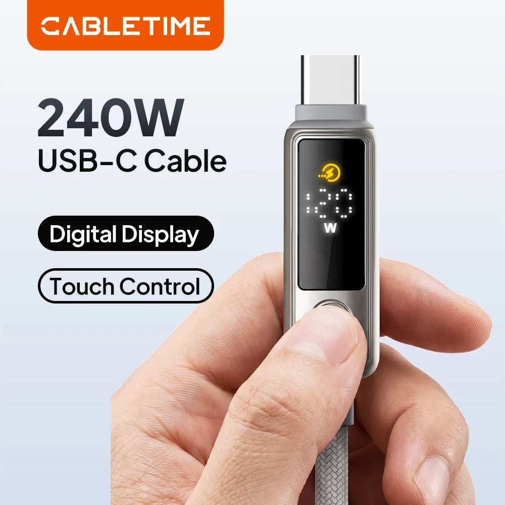 CABLETIME 240W USB C Cable Fast Charging Cable Data Sync Type C Display Cable for iPhone Duo iphone 18/17 Huawei MacBook Laptop