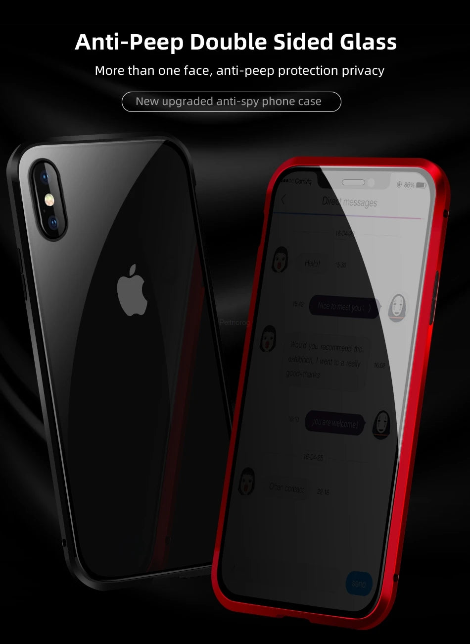 Magnetic Tempered Glass Privacy Metal Case For iphone 18 17 16 15 14 13 12 XR 11 ProMAX 16 E 360 Magnet Antispy Protective Cover
