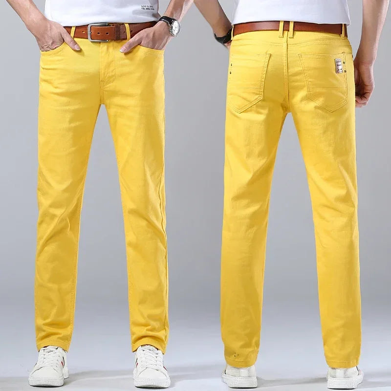 Men Autumn Spring Fashion Blue Red Casual Classic Style Straight Slim Fit Soft Trousers Male Brand Advanced Stretch Pants