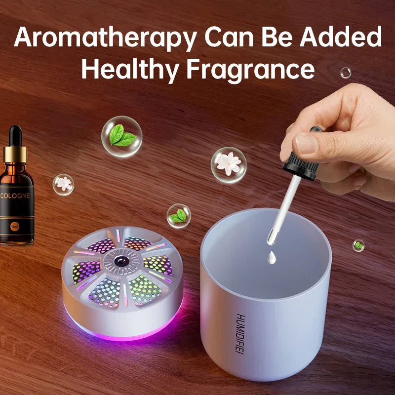 Mini USB Air Humidifier & Aroma Oil Options with LED Light