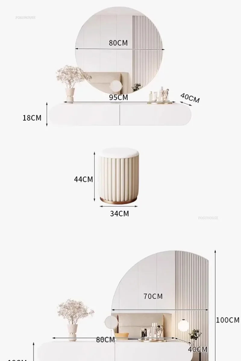 Off-white Hanging Dressing Table Minimalist Wall Mounted Vanity Unit with Mirror Bedroom Furniture Modern Design