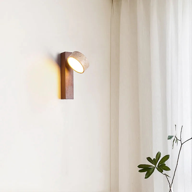 Japanese Wabi Sabi Style Decorative Yellow Cave Stone Wall Lamp Nordic Apartment Bedroom Rotatable Led Log Sconce Light Fixture