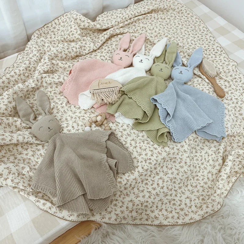 Cute Rabbit Knitting Baby Comfort Towel Comforter Blanket Soft Newborn Sleeping Dolls Kids Sleep Toy Soothe Appease Towel
