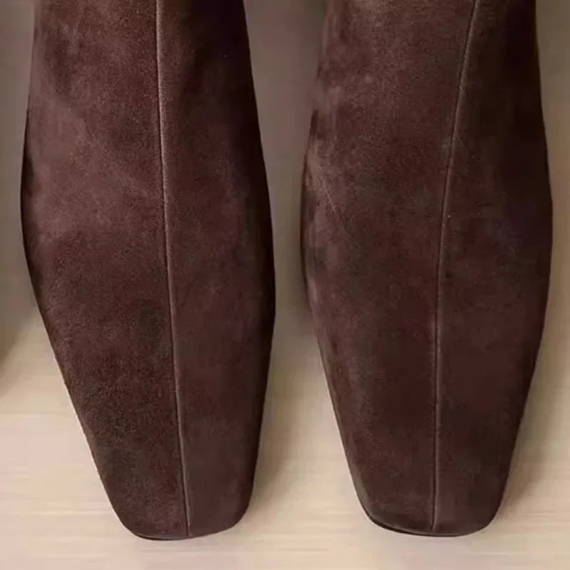 Autumn and Winter Retro Brown Ankle Boots Women Suede Warm Short Boots 2025 Trend Square Toe Low Heels Snow Boots Mujer Zapatos