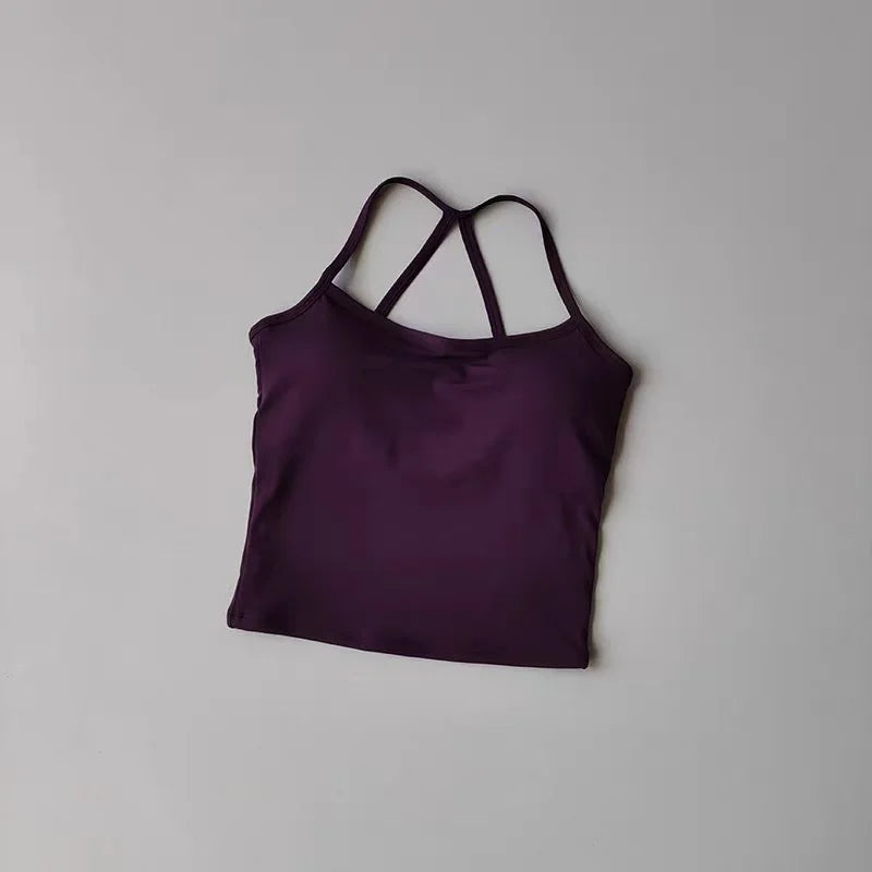 Yoga 2Pcs Women Naked Skin Set Thin Strap Beauty Back Tank High Waist Butt Lift Shorts Soft Breathable Gym Fitness Outfit