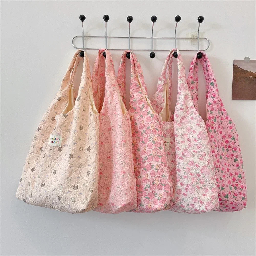 Female Tote Shopping Bag Eco Handbag Reusable Grocery Shopper Purse Korean Women Sweet Cartoon Shoulder Bag Books Pouch