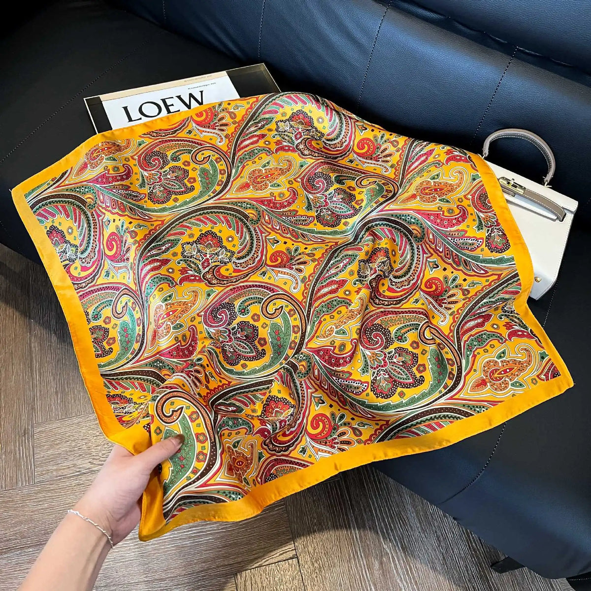 Luxury Brand Paisley Houndstooth Printed Square Scarf Soft Satin Thin Smooth Neck Scarf Sunscreen Headscarf For Women Head Wrap