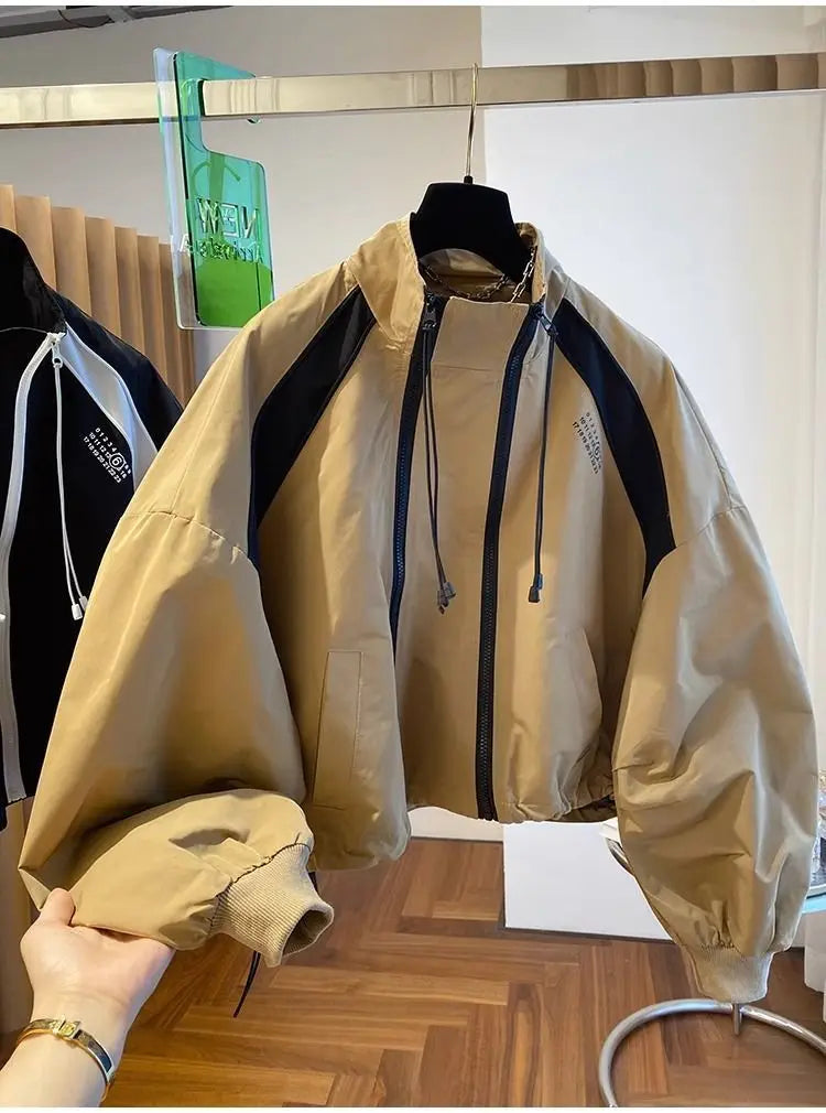 Spring Autumn Zipper Sweatshirt Men Bomber Jacket Cargo Coat Windbreaker Long Sleeve Outdoor Outerwear Black Men Clothing New
