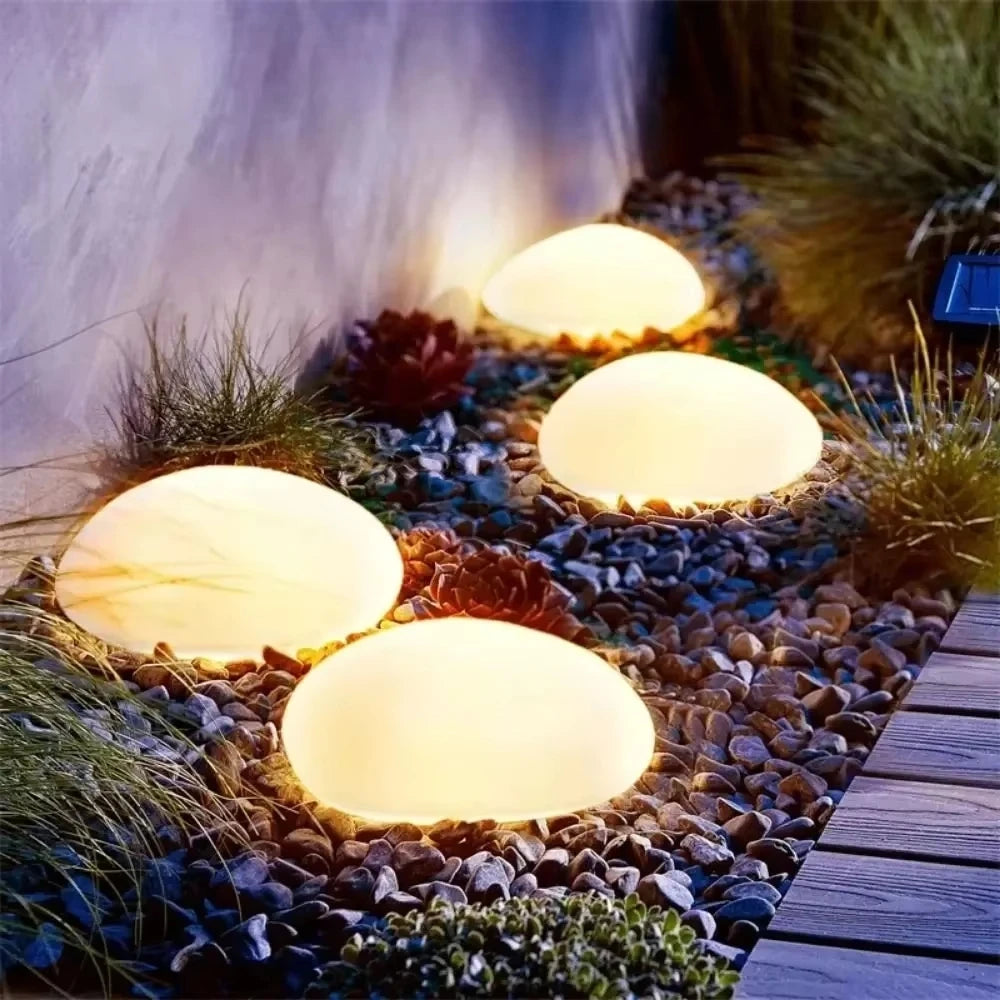 Solar Decorative Lamp Colorful Ground Lamp Outdoor Waterproof Portable Energy Saving Lantern Pebble Lawn Light Home Garden Lamp