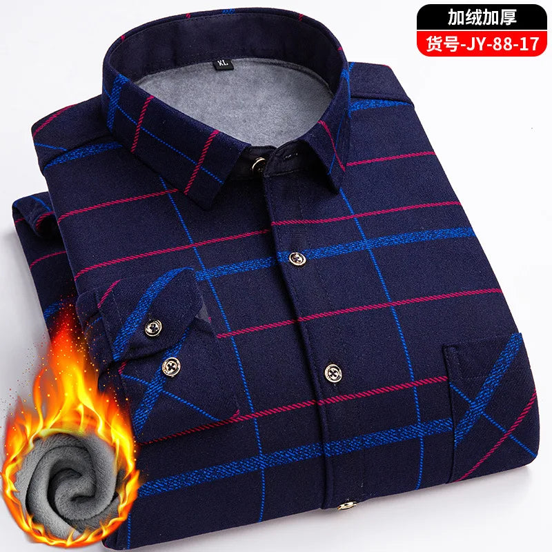 Men's Travel Casual Winter Double-Sided Fleece Warm Thickened Fleece Plaid Work Shirt Plus Size Extra Large Clothes Shirts