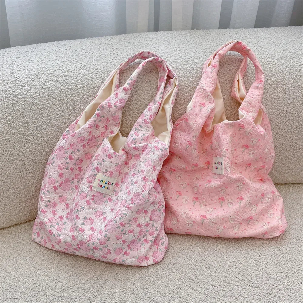 Female Tote Shopping Bag Eco Handbag Reusable Grocery Shopper Purse Korean Women Sweet Cartoon Shoulder Bag Books Pouch