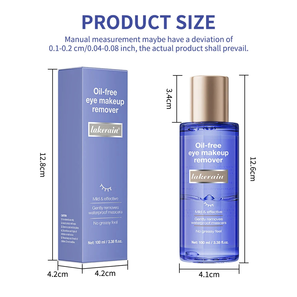 Lakerain Eye Makeup Remover 100ml Oil-Free Soothing Ingredients Gently Dissolves Eye Makeup No Stinging Safe for Sensitive Eyes