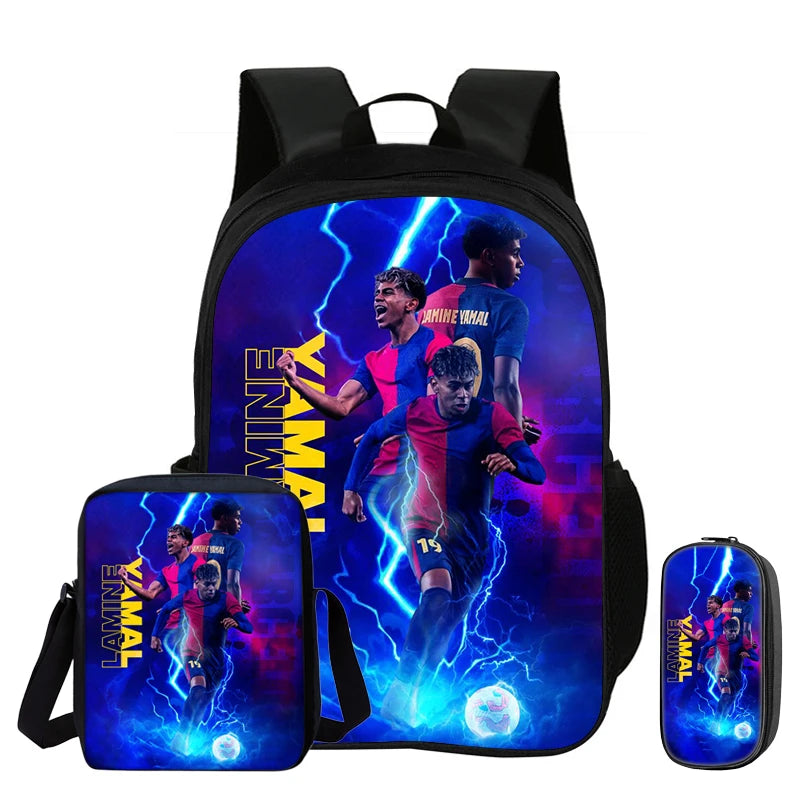 3Pcs Set Backpack Shoulder Bag Pencil Bags Bookbag child Mochila Sports Schoolbag Kids Gift L-Lamin Yamal Football Star Rucksack