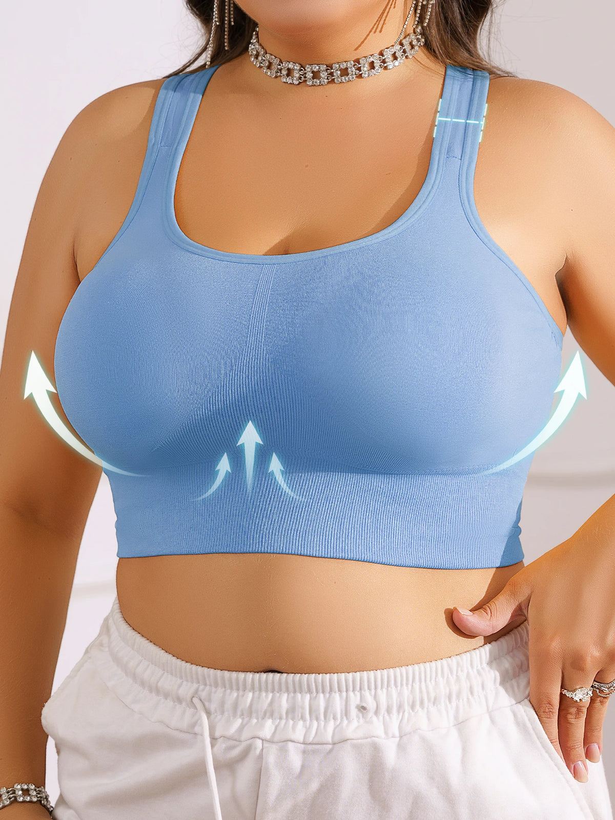 Women's Plus Size Sports Bra, Removable Pads Breathable Gym Running Yoga Vest, Anti-Sag Support Workout Tank Top, 10 Colors