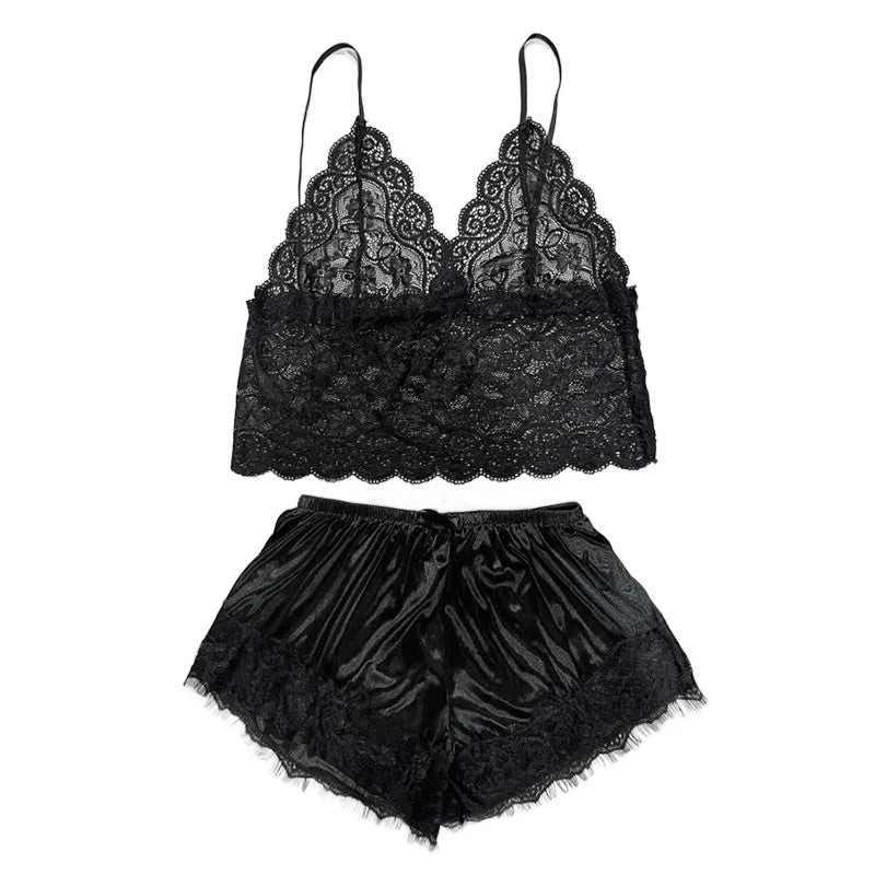 Women's Lace Pajama Set – Crop Top & Shorts