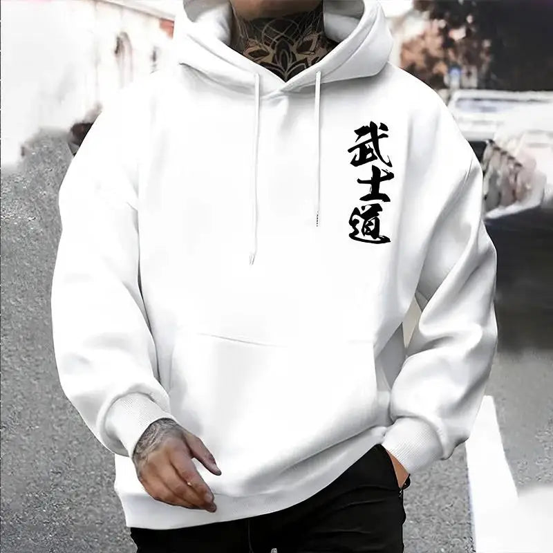 Japan Bushido Print Streetwear Hoodies 2025 Urban Fashion Hooded Sweatshirt Male Trendy Casual Autumn Winter Hoody Men's Clothes