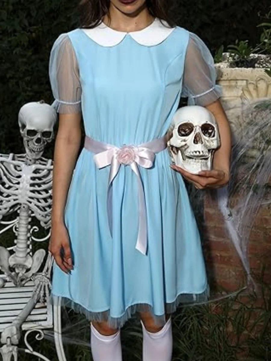Halloween Creepy Grady Twins Costume for Women Blue Babydoll Dress Cosplay Costume Halloween Fancy Dress Y2k Streetwear