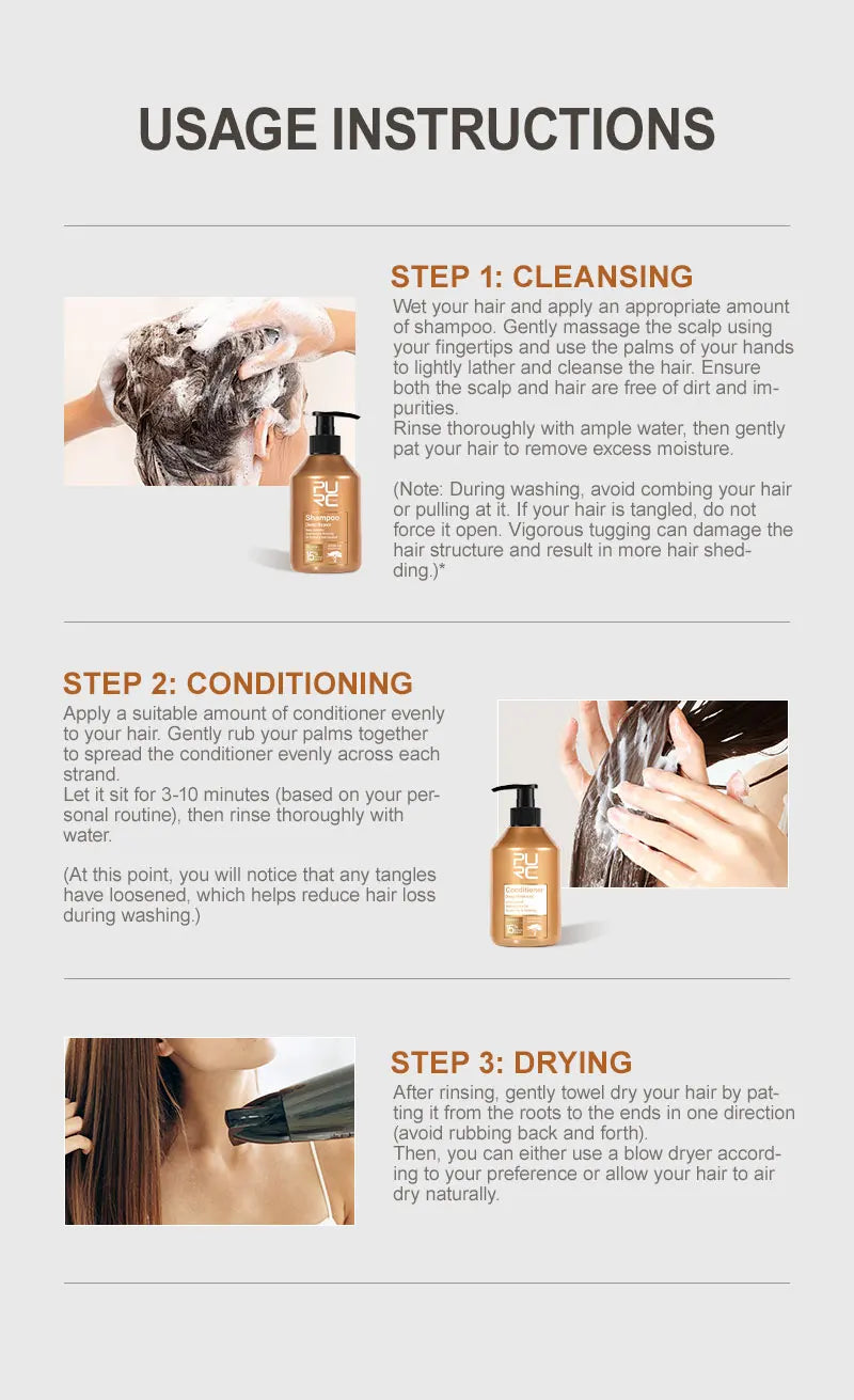 PURC Morocco Argan Oil Shampoo Conditioner Set Amino Acid Keratin Smoothing Repair Damaged Hair Treatment Sulfate-Free Hair Care