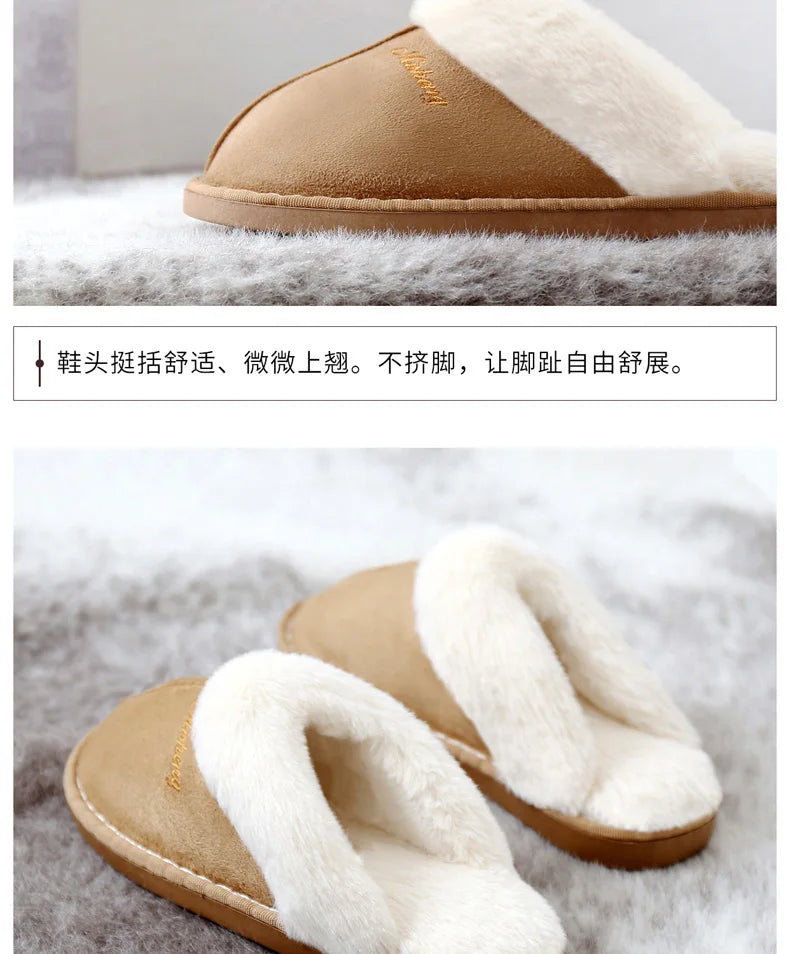 Big Size 47 Men Winter Slippers Furry Warm Home Shoes Men Couples House Floor Slides Slip On Footwear Comfortable Soft Bedroom S