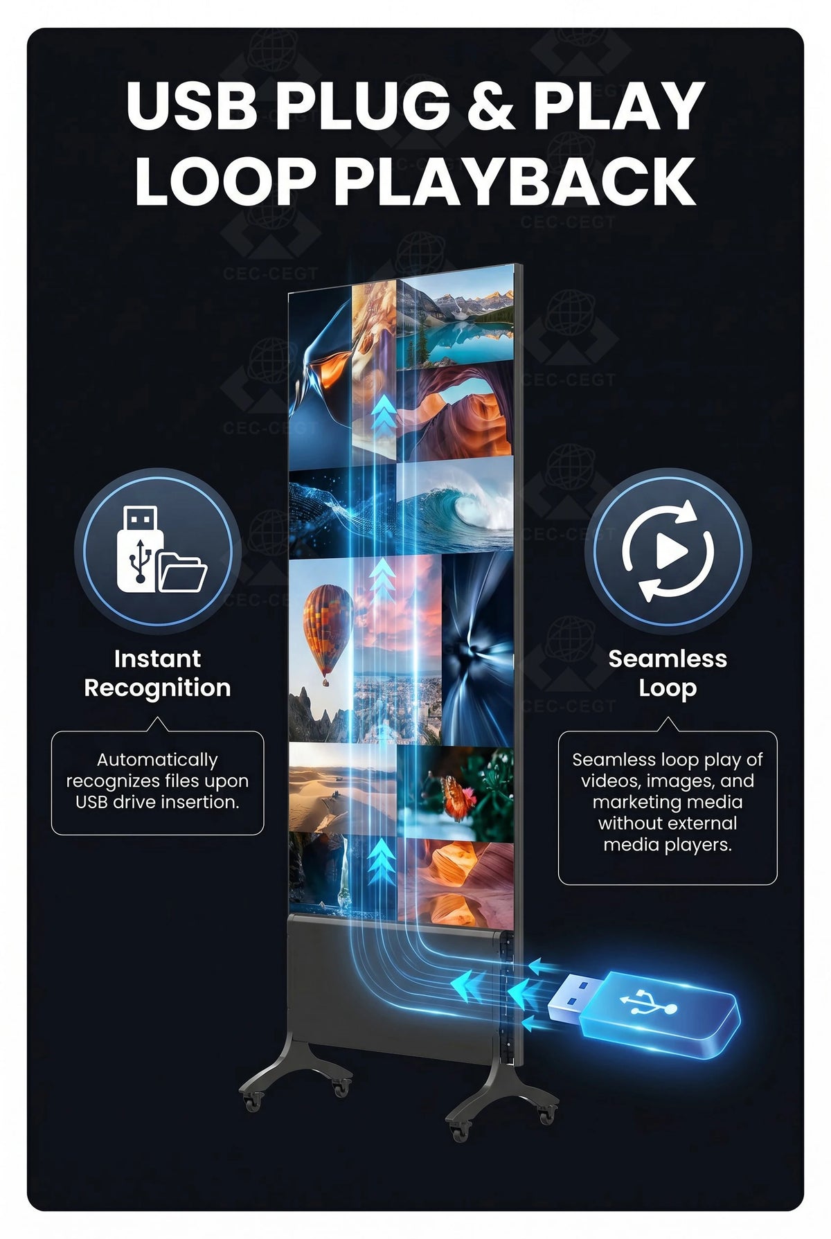 ZDHQ ultra-thin full-view indoor digital advertising LED display with 1-year warranty, suitable for retail mall promotions