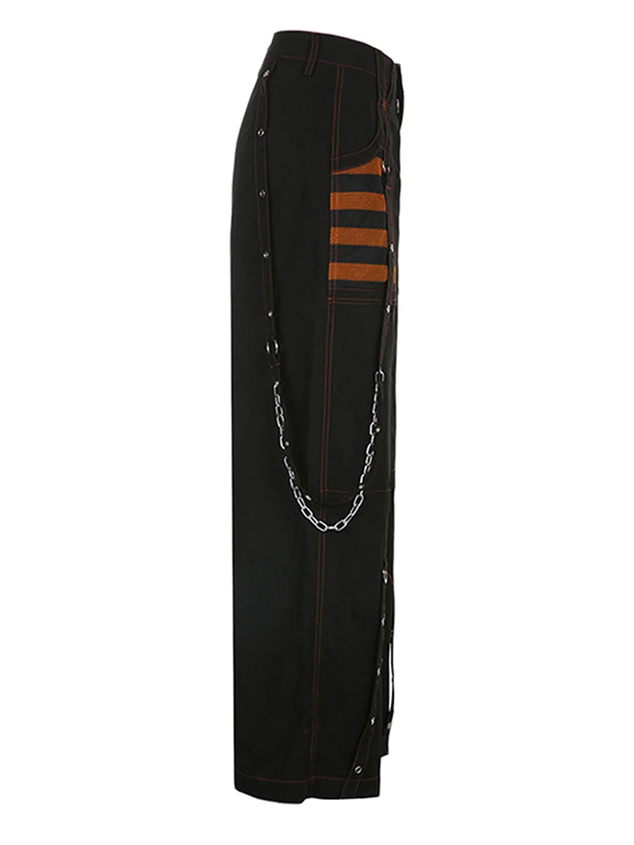 Women's Striped Cargo Jeans with Pockets
