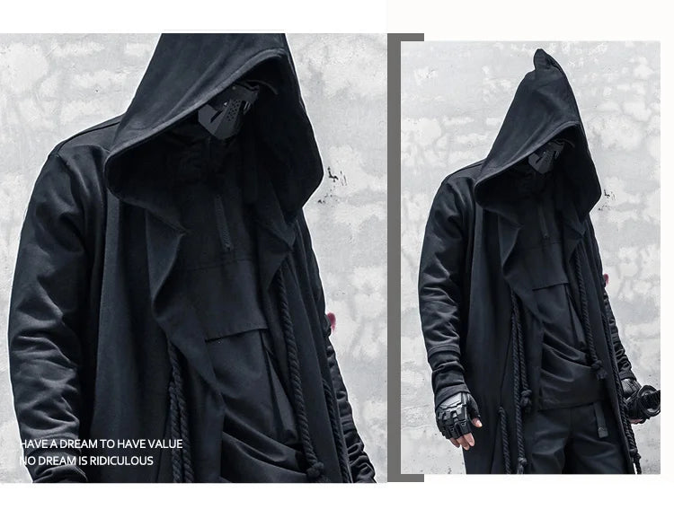 ARENS Men's Tide Spring Autumn Darkwear Warrior Large Size Windbreaker Gothic Style Long Coat Punk Cloak Hooded Wizard