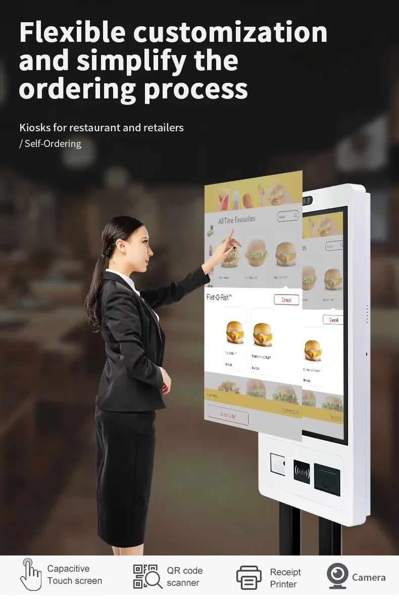 21.5 Inch Capacitive Touch Screen LCD Self-Service Ordering Machine For McDonald's/KFC Payment Order Kiosk For Restaurants