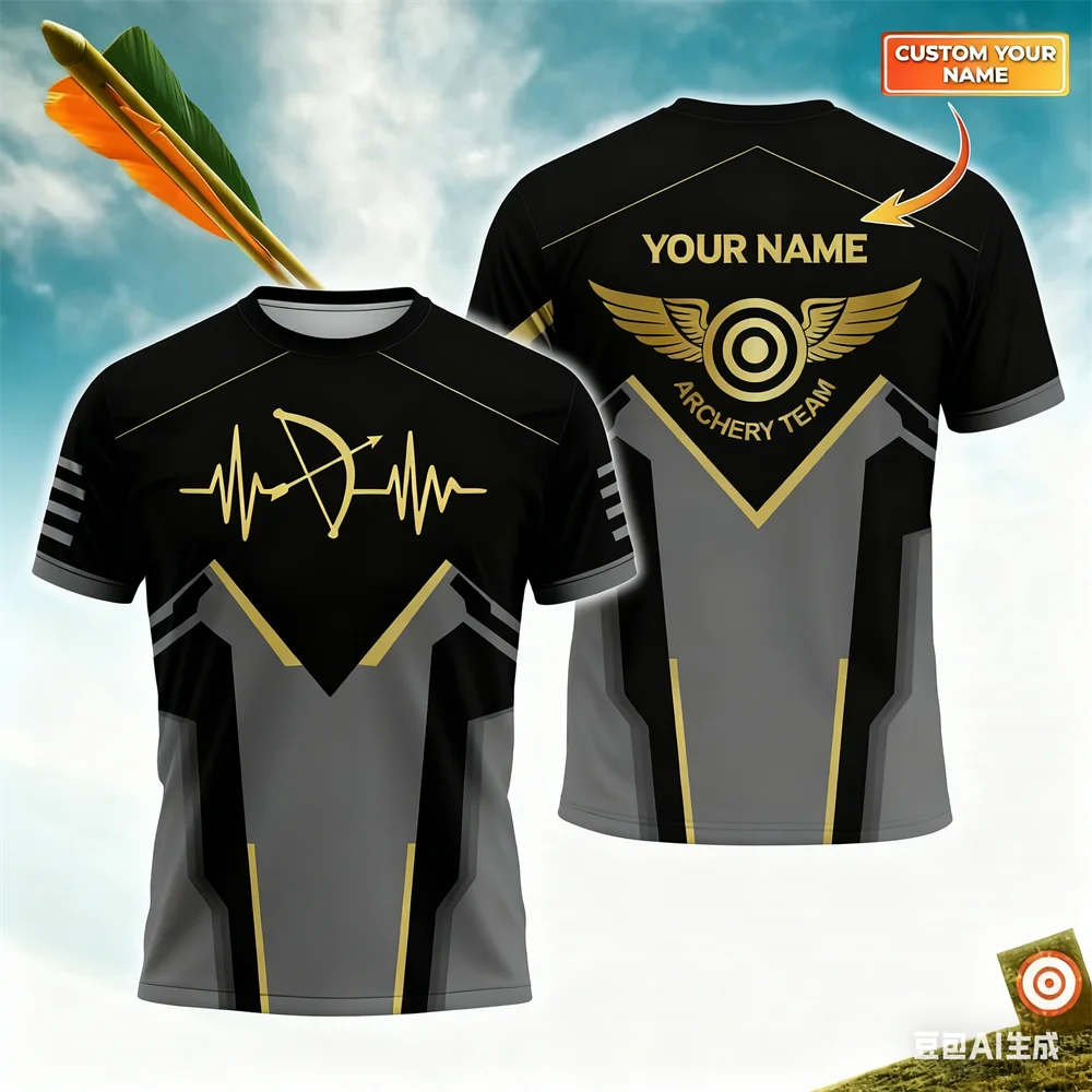 Funny 3D Printing Men's T-Shirts Fashion Personalized Name Short Sleeve Tees Casual O-neck Loose Tops Archery Club Team Clothing