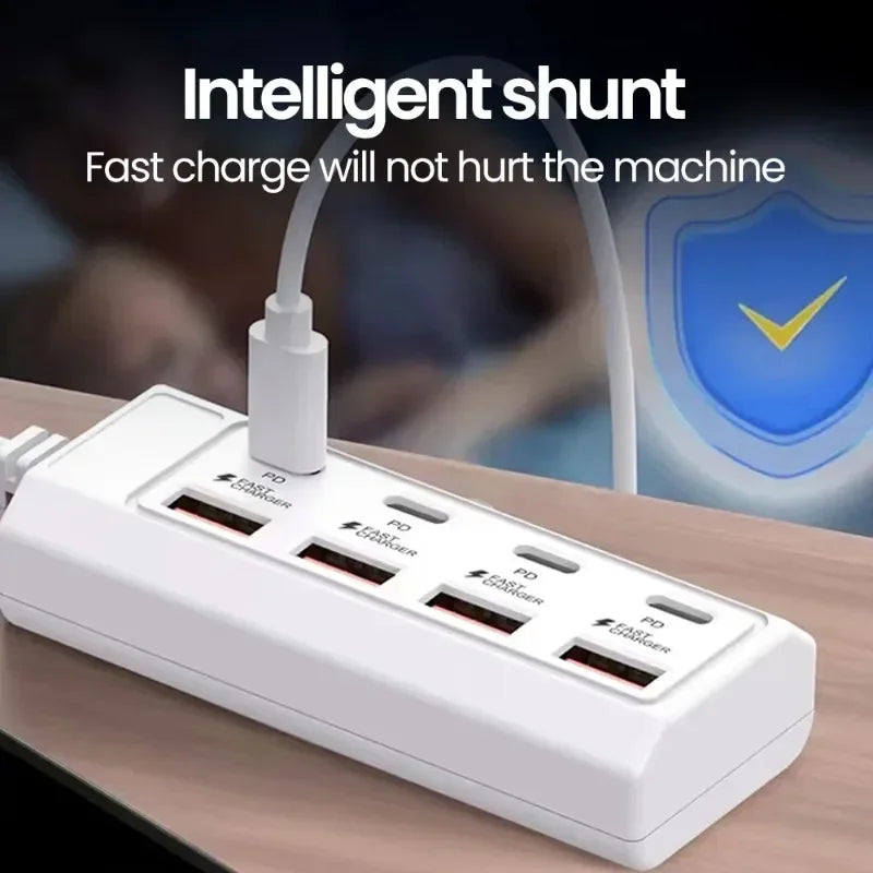 8 in 1 USB Electrical Socket 25W Fast Charging Power Outlet Adapter Docking Stations USB Splitter Converter USB Extension Socket
