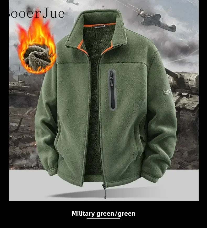 2026 Men Winter Double Thickened Fleece Jacket Outdoor Windproof Ski Coat Snow Warm Hiking Cycling Climbing Pocket Sweatshirt