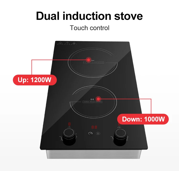 3500W Induction Hob, Double Burner, Ultra Thin Cooktop, Embedded for Modern Kitchen Renovation, 2 Zone Electric Stove