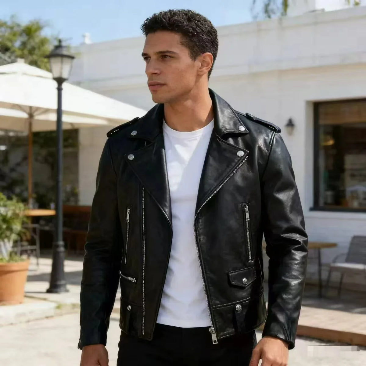 New Fashion Autumn Winter Men Solid Color Long Sleeve Zipper Slim Simple Trendy Faux Leather Coats Male Streetwear Top Clothes