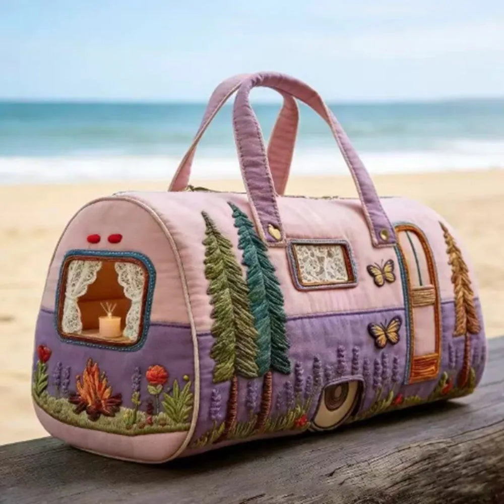 Durable 18x9x9cm Quilted Duffle Bag 3D Quilting Craft Large Capacity Fitness Short Bag Travel Handbag for Travel