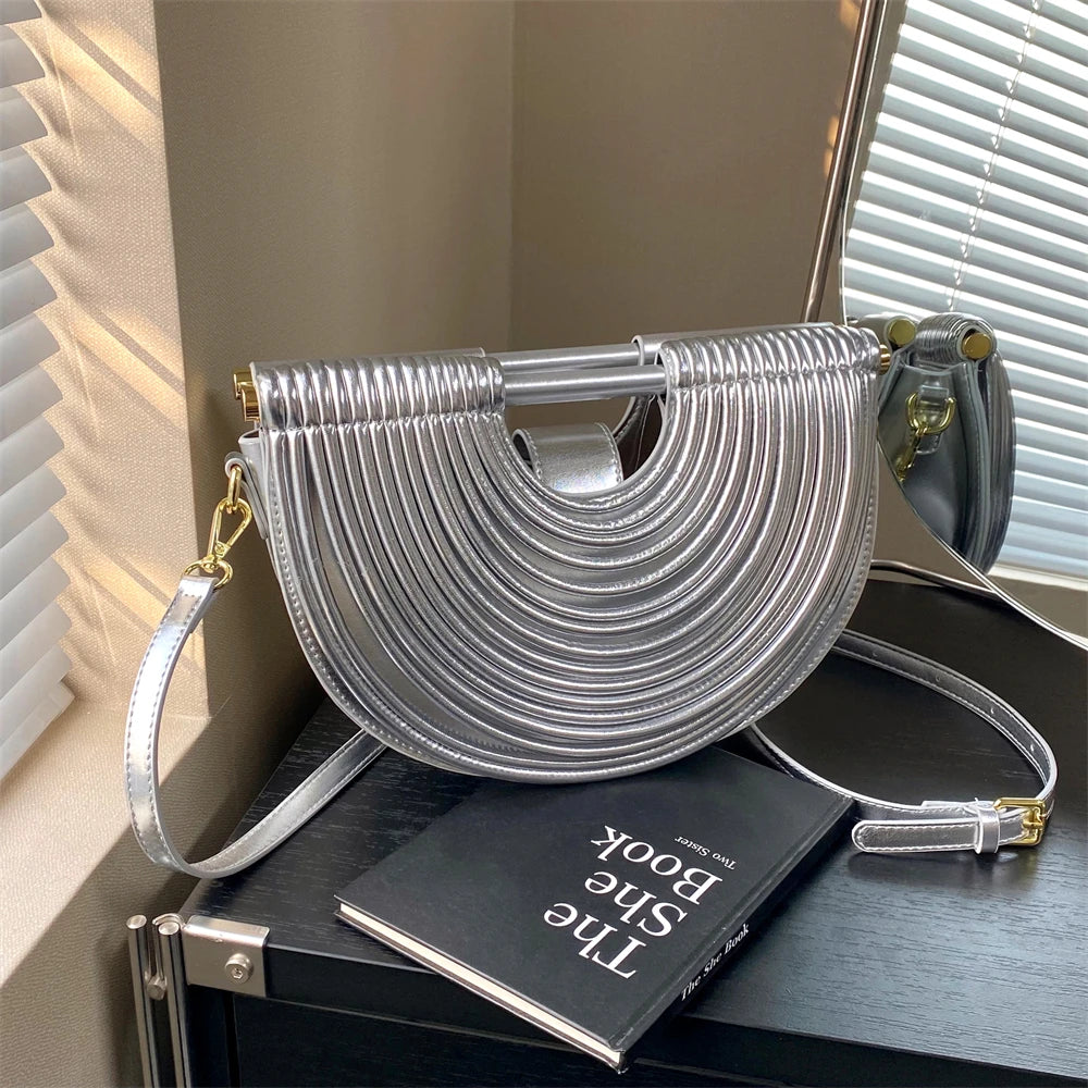 Luxury Evening Clutch Purses For Women 2026 Golden Noodle Half Moon Crossbody Bag Wedding Dinner Party Luxury Designer Handbags