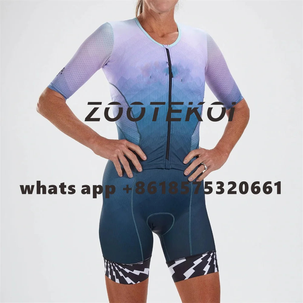Zootekoi Women's Triathlon Short Sleeve Skinsuit Bike Mtb Clothing Body Swimming Suit Jumpsuit Maillot Roupa Running Clothes