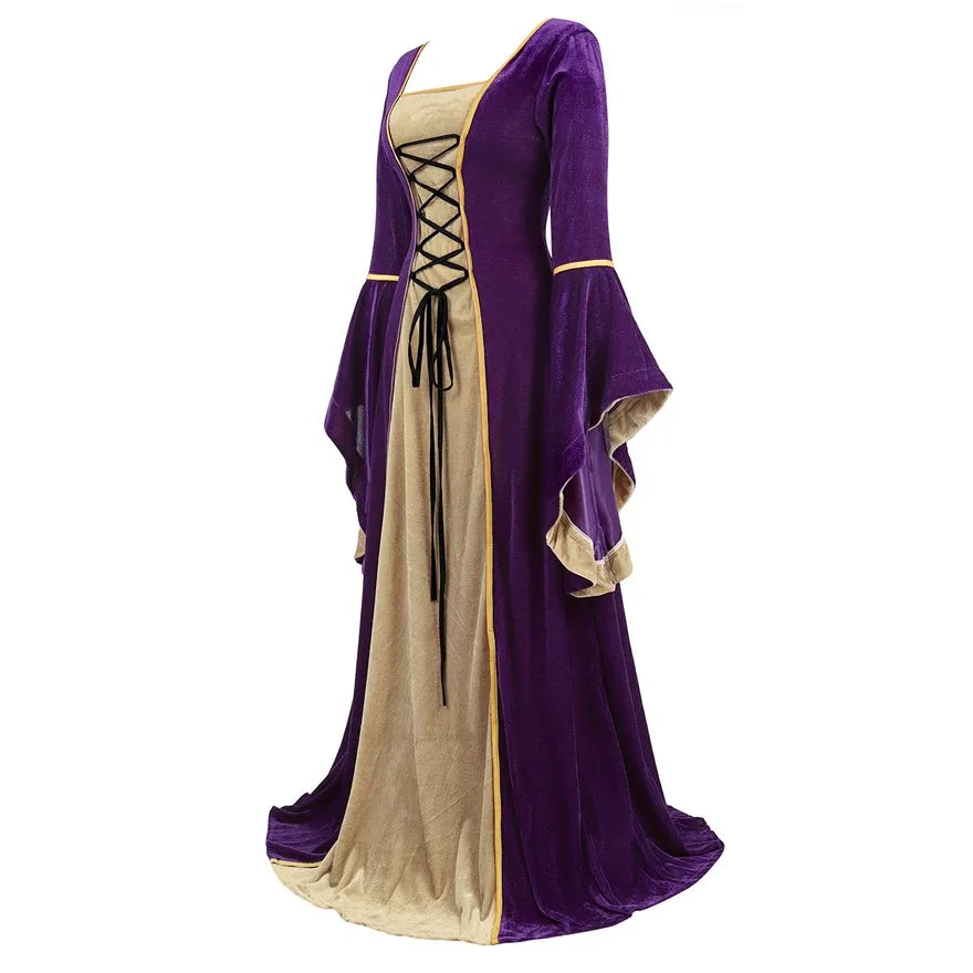 Women Renaissance Irish Deluxe Velvet Dress Victorian Medieval Long Dress Retro Fancy Gown Halloween Cosplay Costume Plus Size