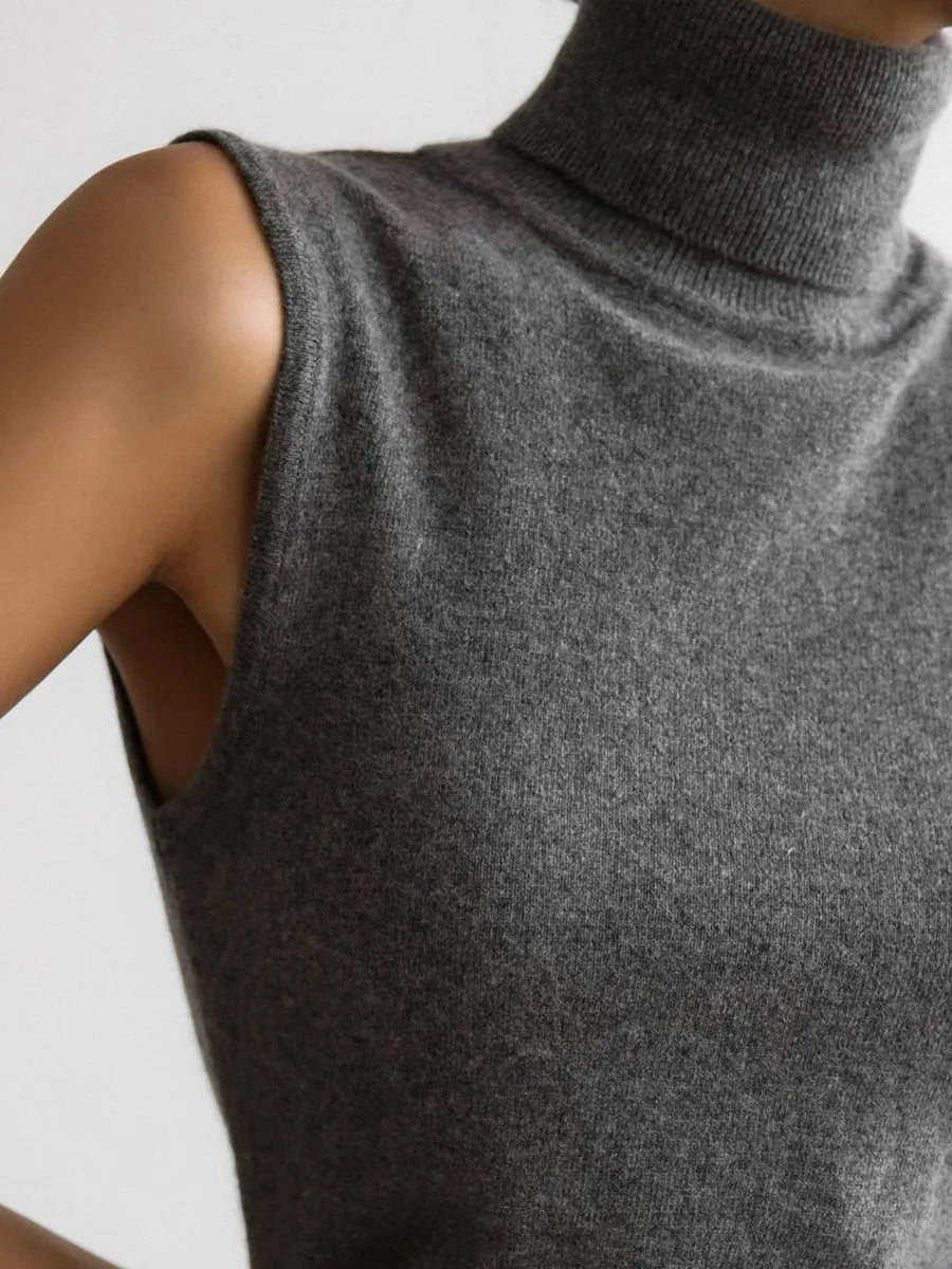 White Turtleneck Knitted Sleeveless Sweater For Women Elegant Knit Warm Tank Tops Sweaters Autumn Clothing Brown Blue Gray Red