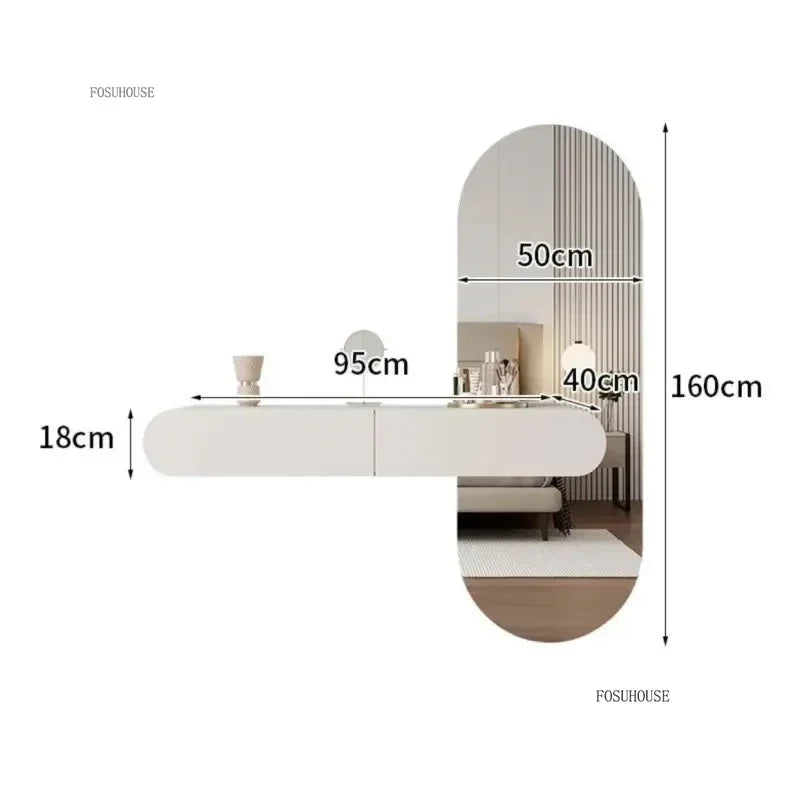 Off-white Hanging Dressing Table Minimalist Wall Mounted Vanity Unit with Mirror Bedroom Furniture Modern Design