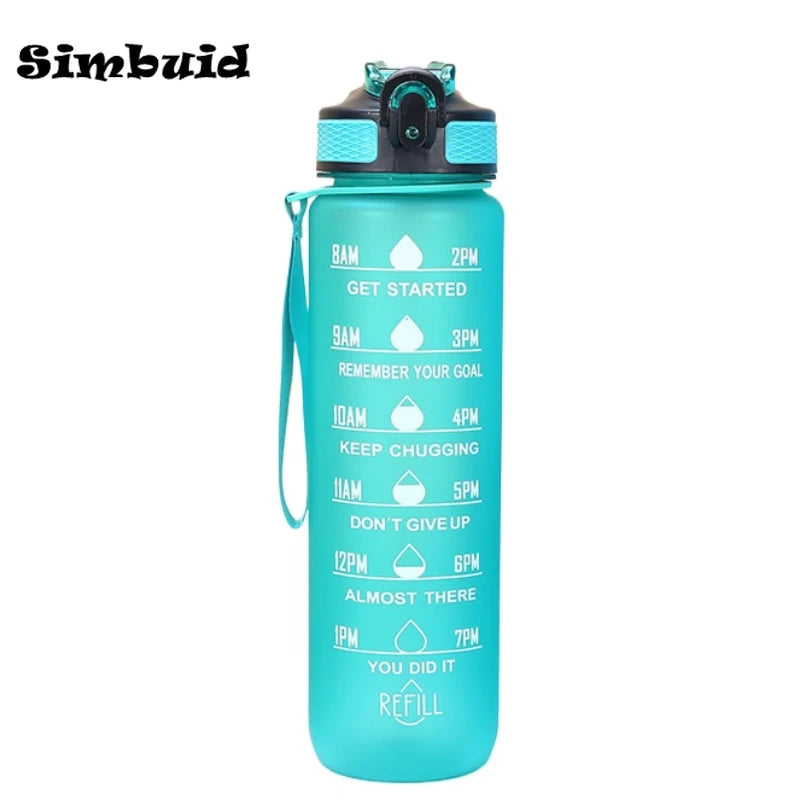 3Sizes Sports Water Bottle Gradient Color Motivational Bottle with Time Marker Leak-proof Cup Gym Outdoor Drinkware