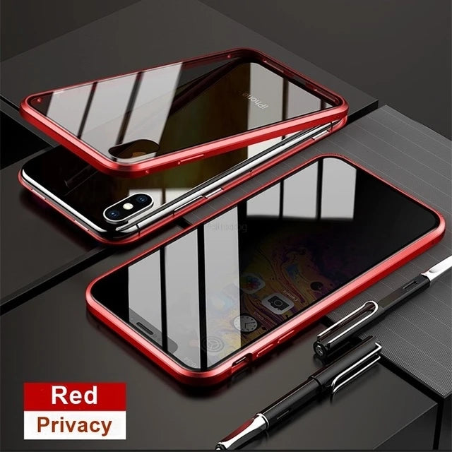 Magnetic Tempered Glass Privacy Metal Case For iphone 18 17 16 15 14 13 12 XR 11 ProMAX 16 E 360 Magnet Antispy Protective Cover