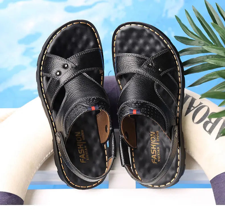 Summer Men Leather Sandals Genuine Leather Non-slip Men Shoes Slippers Outdoor Thick-soled Beach Shoes Comfor Soft Men sandalias