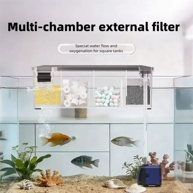 New Fish Tank Waterfall Filter Box Wall Mounted Built-in Silent Circulating Water Purifier For Aquarium Tank Box With Water Pump