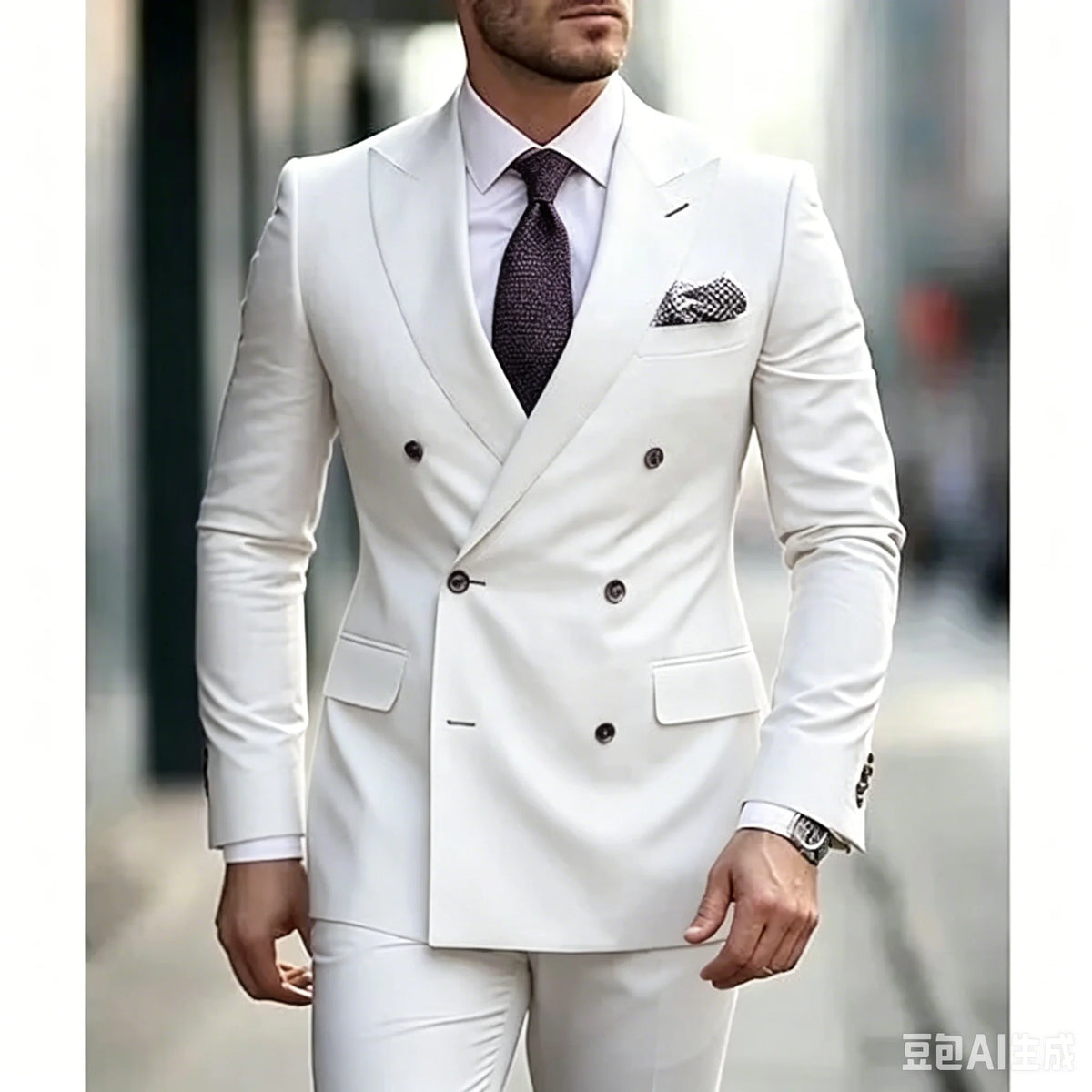 Men's Suits Solid 2 Pieces Plus Size Wedding Daily Business Formal Men Suits Tailored Silm Fit Double Breasted 6 Buttons