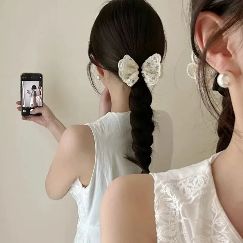 Elegant Lace Bow Hair Band For Women Girls Sweet Hair Ornament Scrunchie Hair Tie Rubber Band Hair Rope Fashion Hair Accessories