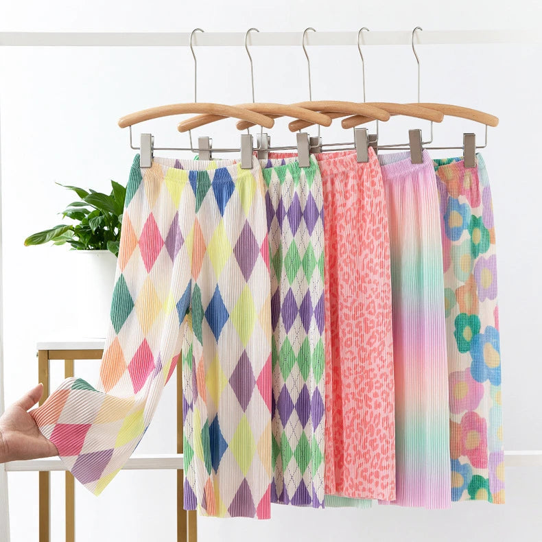 Kids Pants Creased Rainbow Wide-leg Pants Kids Clothes for Girls 4 To 11 Years Legings for Girls Teenage Girls Clothing
