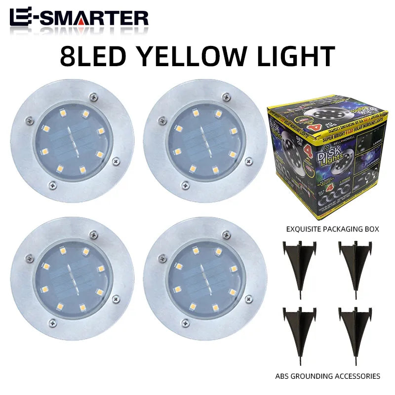 4PCS Solar LED Floor Lamp 4LED/8LED Outdoor Lawn Light Waterproof Underground Lamps for Lawn Decoration Garden Terrace Courtyard